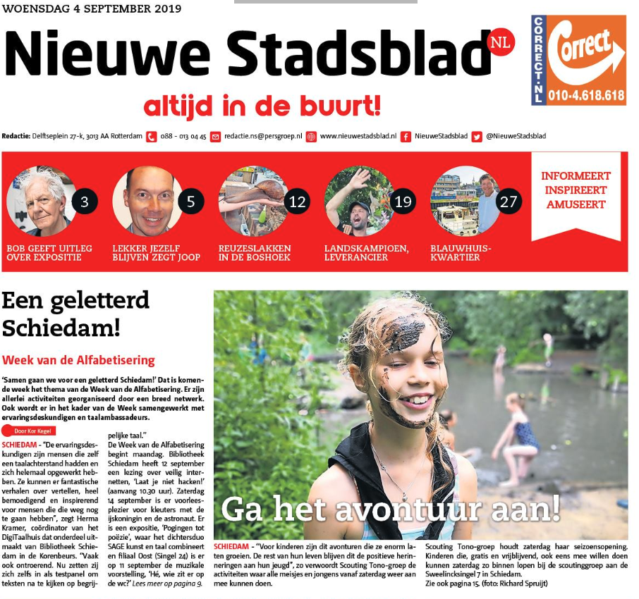 Het Nieuwe Stadsblad 4 september 2019 - Voorpagina
