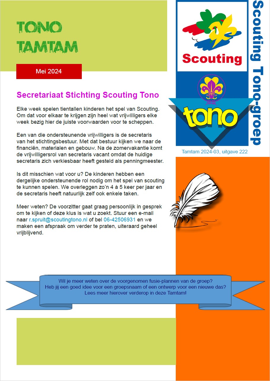 De Tono Tamtam van mei 2024 van de Scouting Tono-groep Schiedam